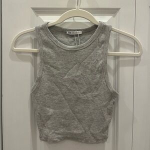 Zara Crop Rib Halter Top in Gray Marl